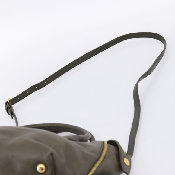 Miu Miu Hand Bag Leather 2way Khaki Gold Auth 201966A