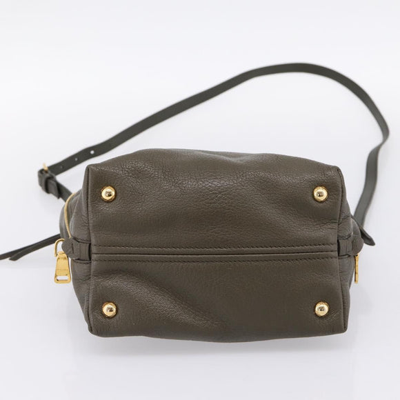 Miu Miu Hand Bag Leather 2way Khaki Gold Auth 201966A