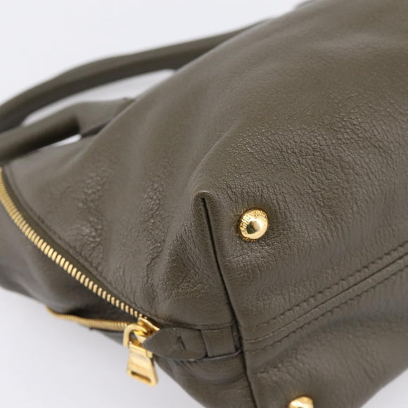 Miu Miu Hand Bag Leather 2way Khaki Gold Auth 201966A