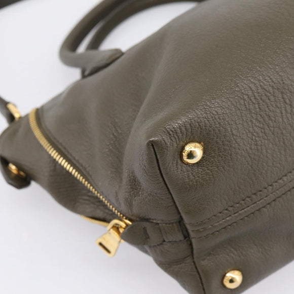 Miu Miu Hand Bag Leather 2way Khaki Gold Auth 201966A