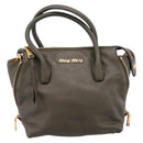 Miu Miu Hand Bag Leather 2way Khaki Gold Auth 201966A-13