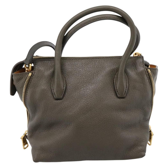 Miu Miu Hand Bag Leather 2way Khaki Gold Auth 201966A