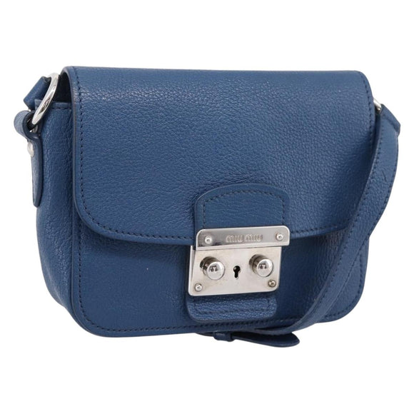 Miu Miu Shoulder Bag Leather Blue Silver Auth 201970A