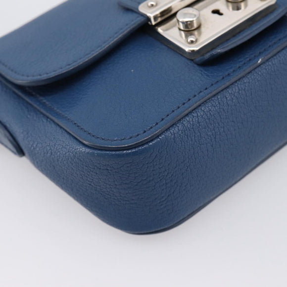 Miu Miu Shoulder Bag Leather Blue Silver Auth 201970A