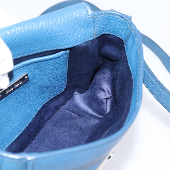 Miu Miu Shoulder Bag Leather Blue Silver Auth 201970A