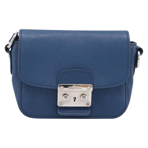 Miu Miu Shoulder Bag Leather Blue Silver Auth 201970A