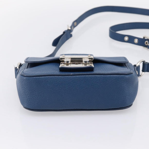 Miu Miu Shoulder Bag Leather Blue Silver Auth 201970A