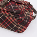BURBERRY Nova Check Blue Label Shoulder Bag Canvas Red Silver Auth 201971A-14