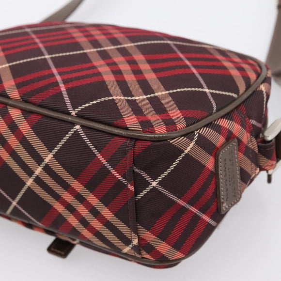 BURBERRY Nova Check Blue Label Shoulder Bag Canvas Red Silver Auth 201971A