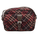 BURBERRY Nova Check Blue Label Shoulder Bag Canvas Red Silver Auth 201971A-13