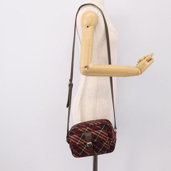 BURBERRY Nova Check Blue Label Shoulder Bag Canvas Red Silver Auth 201971A