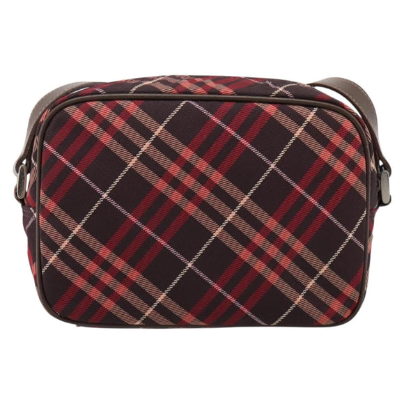 BURBERRY Nova Check Blue Label Shoulder Bag Canvas Red Silver Auth 201971A
