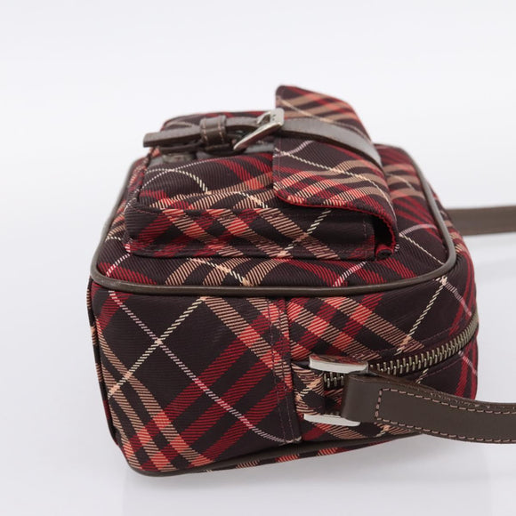 BURBERRY Nova Check Blue Label Shoulder Bag Canvas Red Silver Auth 201971A