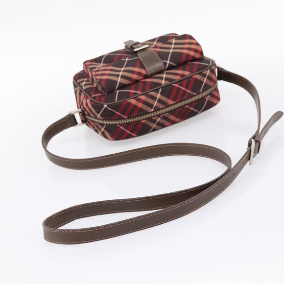 BURBERRY Nova Check Blue Label Shoulder Bag Canvas Red Silver Auth 201971A
