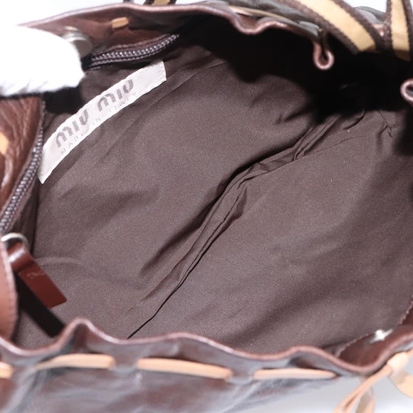 Miu Miu Shoulder Bag Leather Brown Silver Auth 201975