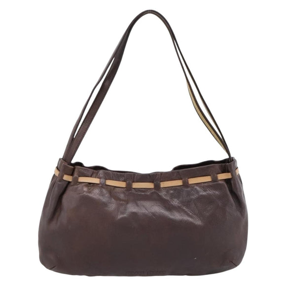 Miu Miu Shoulder Bag Leather Brown Silver Auth 201975