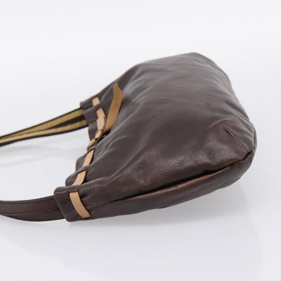 Miu Miu Shoulder Bag Leather Brown Silver Auth 201975