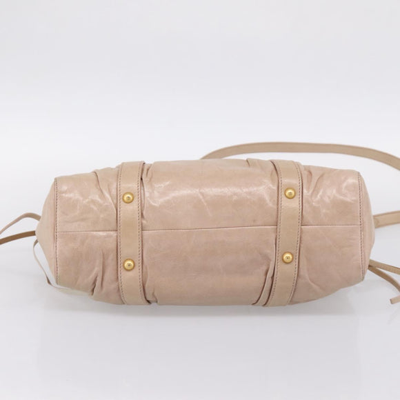 Miu Miu Hand Bag Vitello Lux Leather 2way Beige Gold Auth 201979A