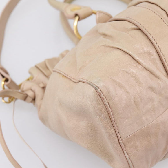 Miu Miu Hand Bag Vitello Lux Leather 2way Beige Gold Auth 201979A