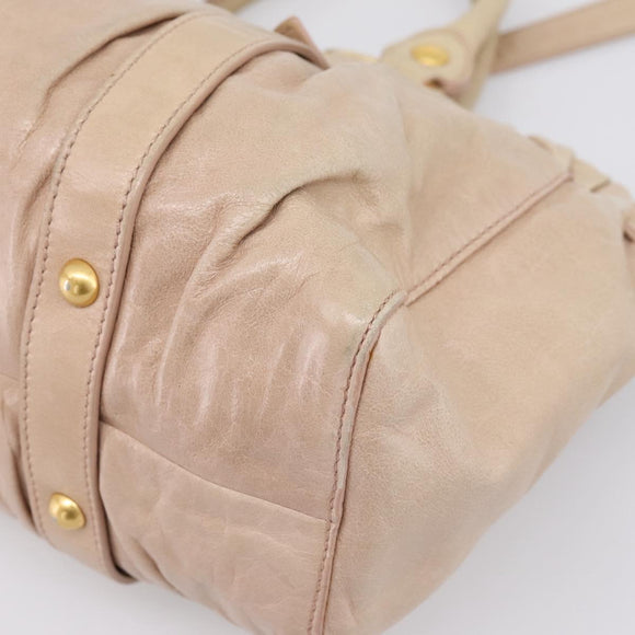 Miu Miu Hand Bag Vitello Lux Leather 2way Beige Gold Auth 201979A