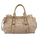 Miu Miu Hand Bag Vitello Lux Leather 2way Beige Gold Auth 201979A-13