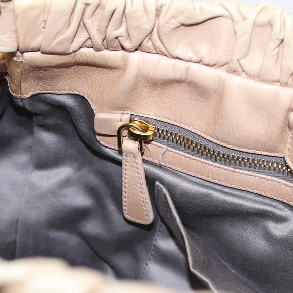 Miu Miu Hand Bag Vitello Lux Leather 2way Beige Gold Auth 201979A
