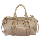 Miu Miu Hand Bag Vitello Lux Leather 2way Beige Gold Auth 201979A-2
