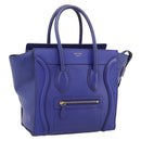 CELINE Luggage Micro Shopper Hand Bag Leather Blue Gold Auth 201981A-1