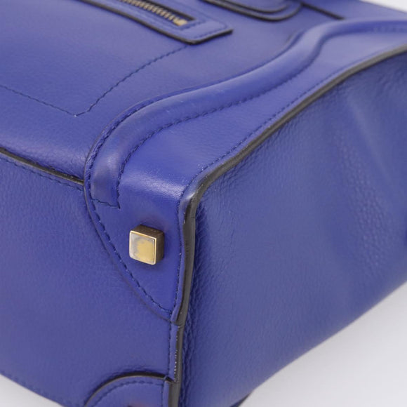 CELINE Luggage Micro Shopper Hand Bag Leather Blue Gold Auth 201981A