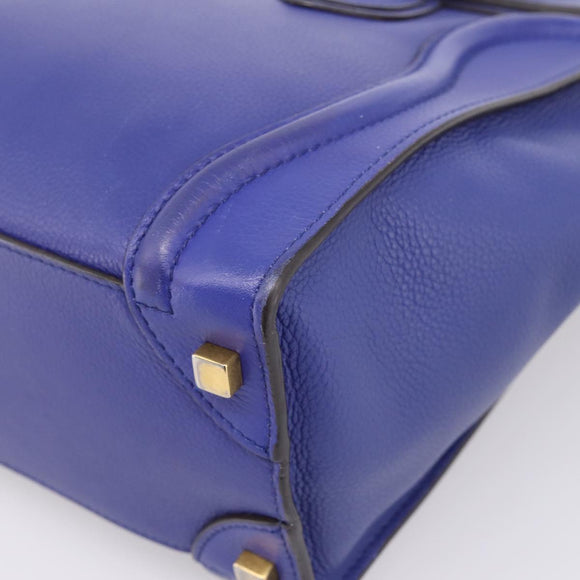 CELINE Luggage Micro Shopper Hand Bag Leather Blue Gold Auth 201981A
