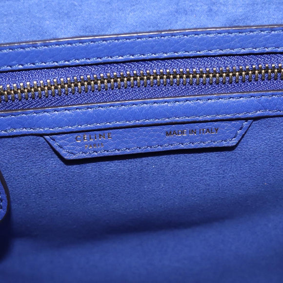 CELINE Luggage Micro Shopper Hand Bag Leather Blue Gold Auth 201981A