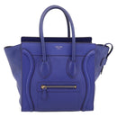 CELINE Luggage Micro Shopper Hand Bag Leather Blue Gold Auth 201981A-13