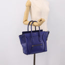 CELINE Luggage Micro Shopper Hand Bag Leather Blue Gold Auth 201981A-23