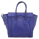 CELINE Luggage Micro Shopper Hand Bag Leather Blue Gold Auth 201981A-2