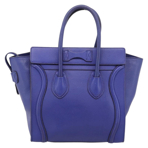 CELINE Luggage Micro Shopper Hand Bag Leather Blue Gold Auth 201981A