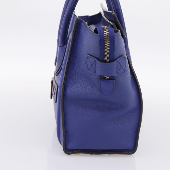 CELINE Luggage Micro Shopper Hand Bag Leather Blue Gold Auth 201981A