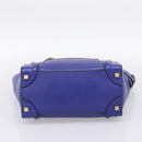 CELINE Luggage Micro Shopper Hand Bag Leather Blue Gold Auth 201981A-5