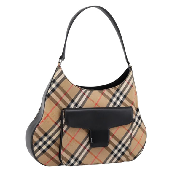 Burberrys Nova Check Shoulder Bag Canvas Beige Silver Auth 201983
