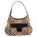 Burberrys Nova Check Shoulder Bag Canvas Beige Silver Auth 201983-13