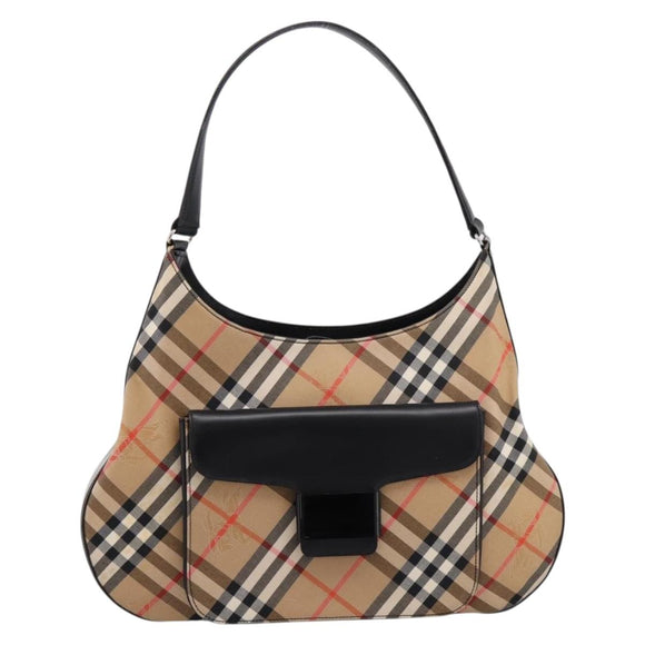 Burberrys Nova Check Shoulder Bag Canvas Beige Silver Auth 201983