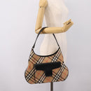 Burberrys Nova Check Shoulder Bag Canvas Beige Silver Auth 201983-22
