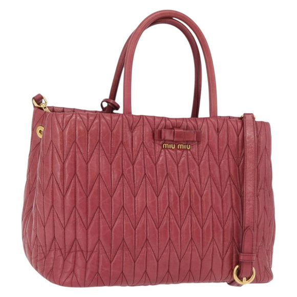 Miu Miu Matelasse Hand Bag Leather 2way Pink Gold Auth 201984A