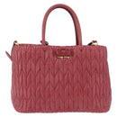 Miu Miu Matelasse Hand Bag Leather 2way Pink Gold Auth 201984A-13
