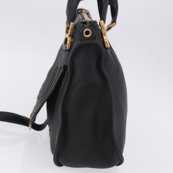 Chloe Mercy Hand Bag Leather Black Gold Auth 201985V