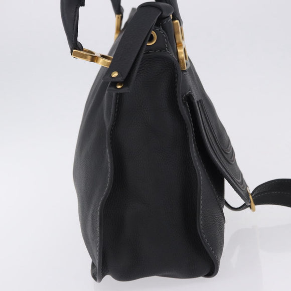 Chloe Mercy Hand Bag Leather Black Gold Auth 201985V