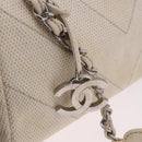 CHANEL V-Stitch Icon Series Chain Bag Canvas Beige Silver CC Auth 201991A-14