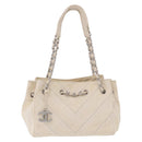 CHANEL V-Stitch Icon Series Chain Bag Canvas Beige Silver CC Auth 201991A-2
