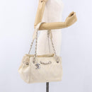 CHANEL V-Stitch Icon Series Chain Bag Canvas Beige Silver CC Auth 201991A-24