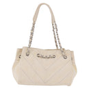 CHANEL V-Stitch Icon Series Chain Bag Canvas Beige Silver CC Auth 201991A-3