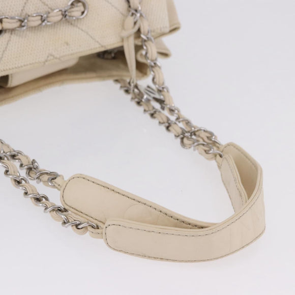 CHANEL V-Stitch Icon Series Chain Bag Canvas Beige Silver CC Auth 201991A